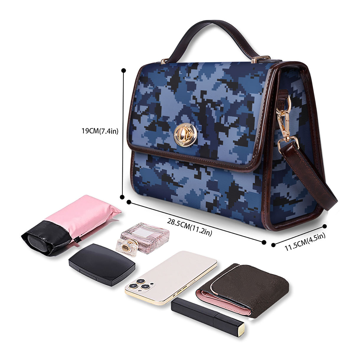 Camo Navy Digital Print Pattern Women's Satchel Bag - Image 4