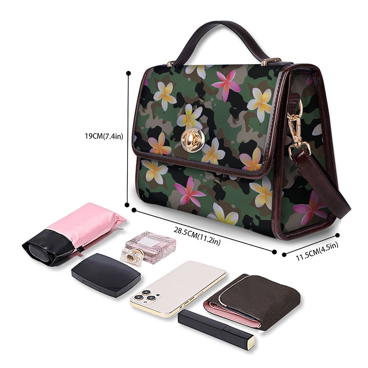 Camo Flower Military Green Print Pattern Women's Satchel Bag - Image 4