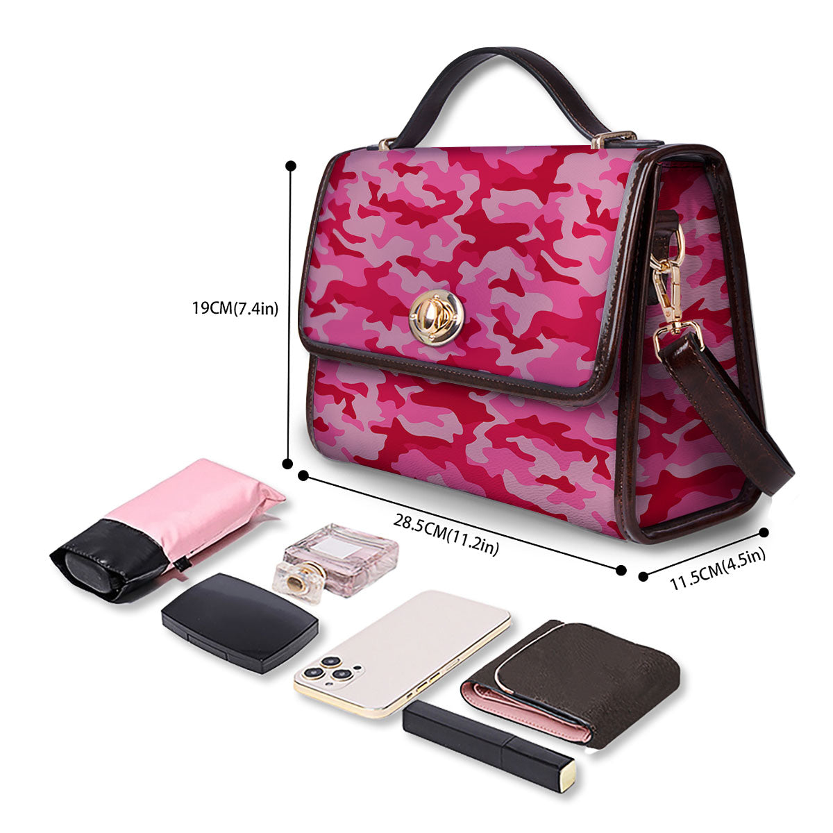 Camouflage Hot Pink Print Women's Satchel Bag - Image 4