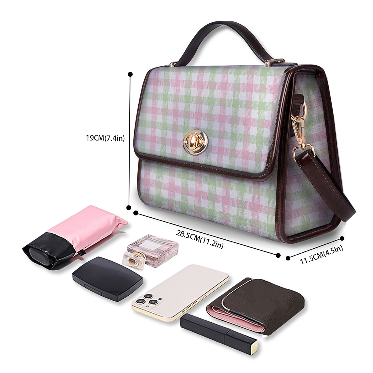Buffalo Plaid Green And Pink Print Women's Satchel Bag - Image 4