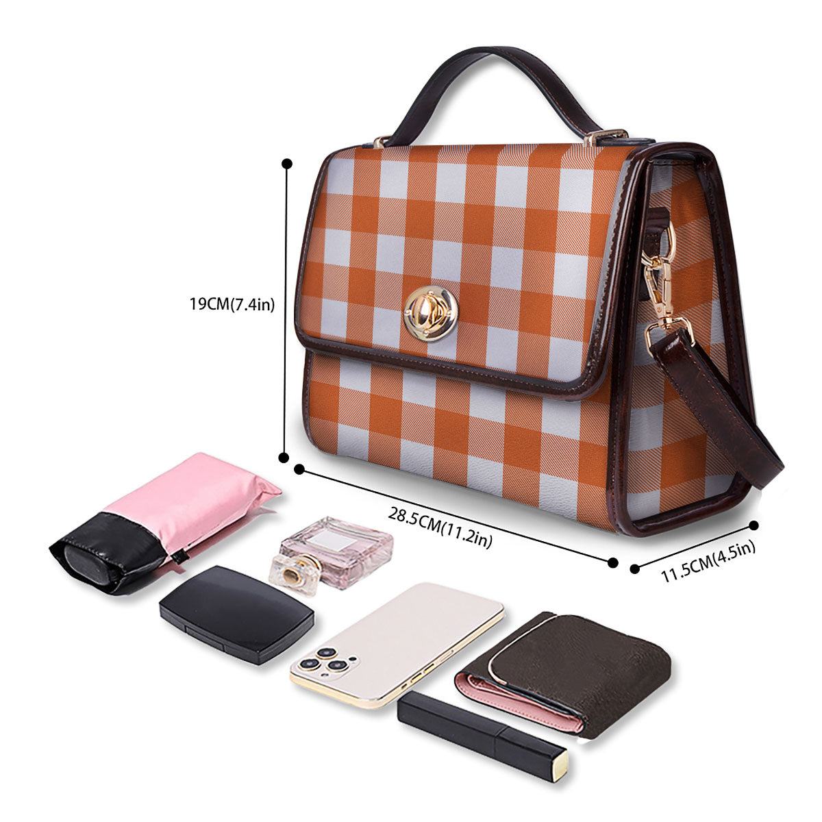Buffalo Plaid Orange Print Women's Satchel Bag - Image 4