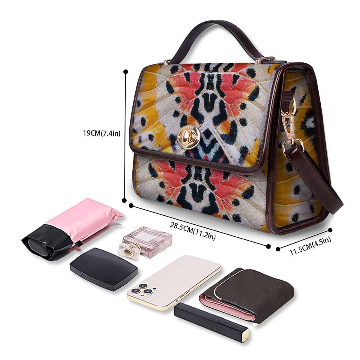 Butterfly Wings Orange Monarch Print Women's Satchel Bag - Image 4