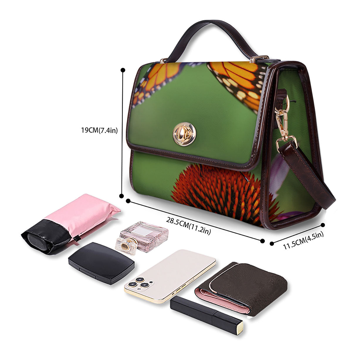 Butterfly Monarch Orange Print Women's Satchel Bag - Image 4