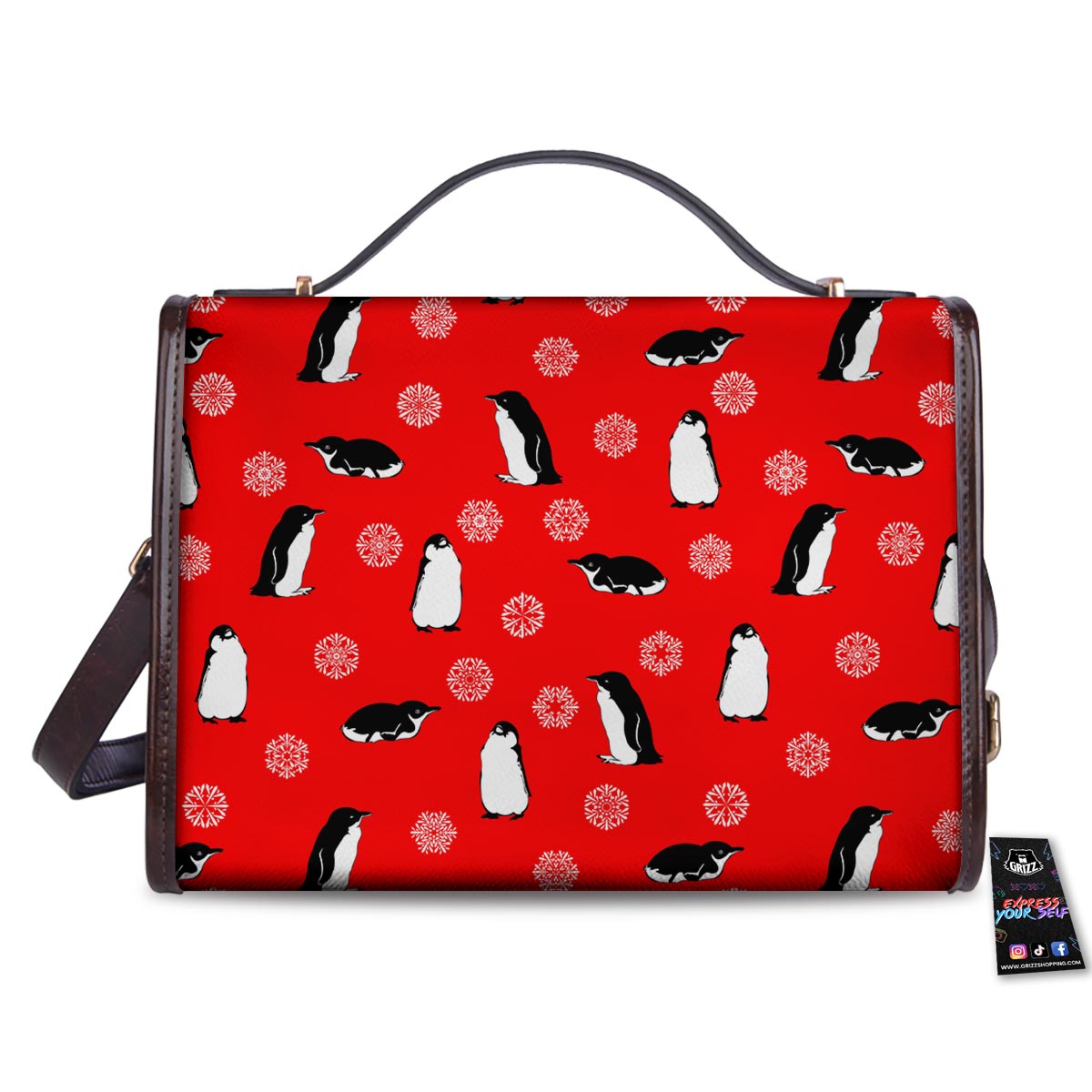 Penguin Red Snow Print Pattern Women's Satchel Bag - Image 2