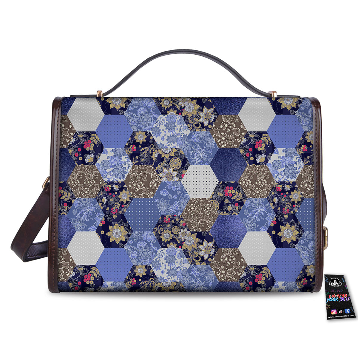 Patchwork Denim And Plaid Print Pattern Women's Satchel Bag - Image 2