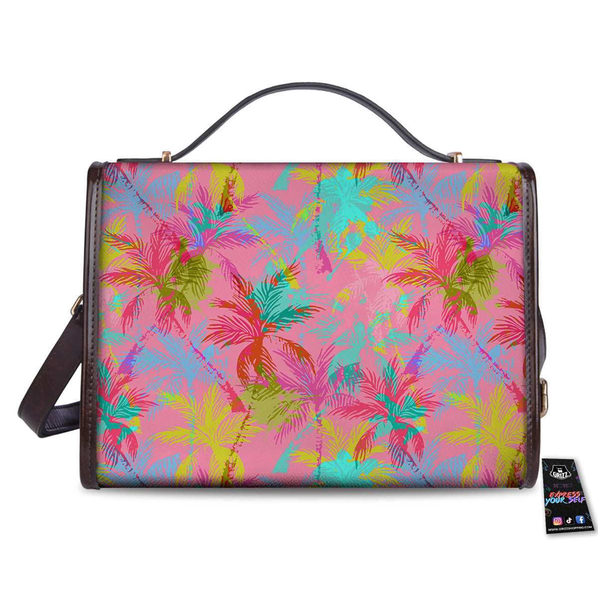 Palm Tree Rainbow Print Pattern Women's Satchel Bag - Image 2
