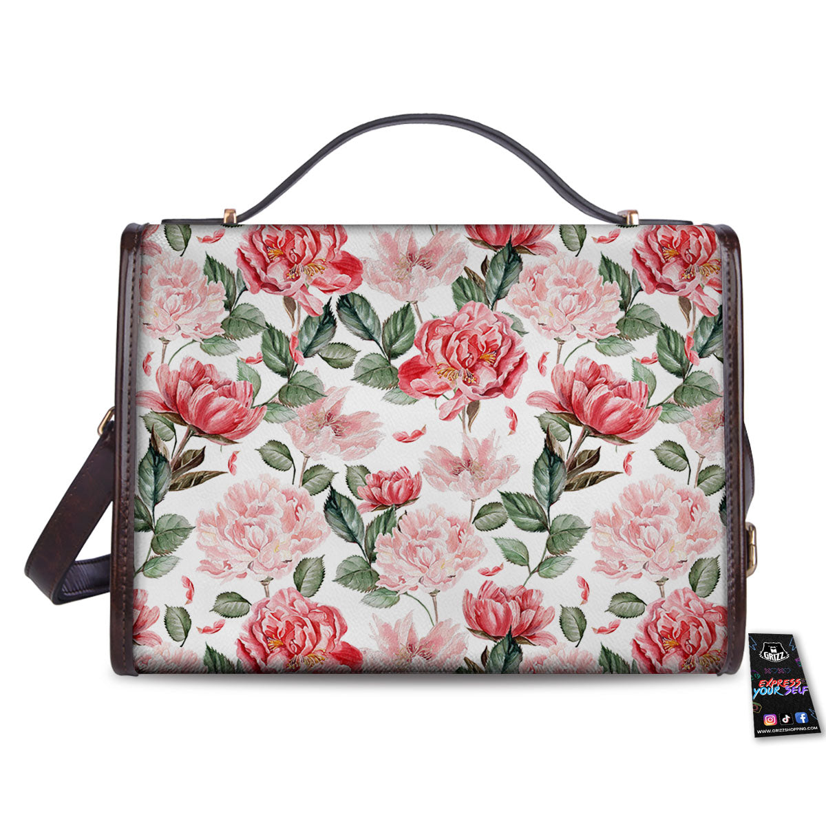 Peony Pink Print Pattern Women's Satchel Bag - Image 2
