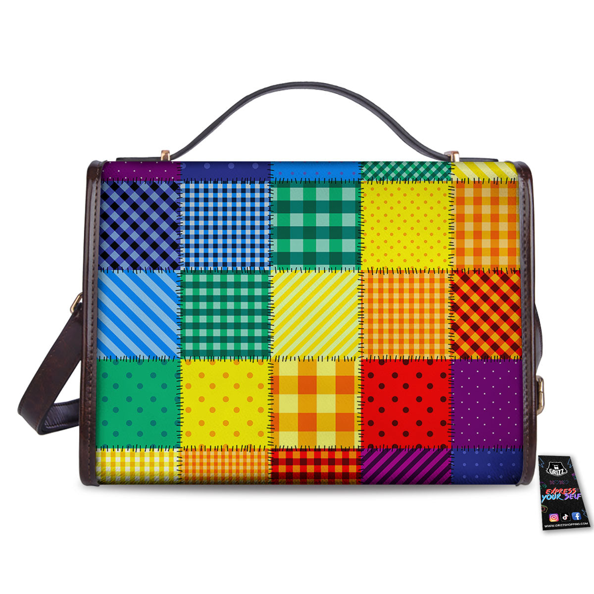 Patchwork Rainbow Print Pattern Women's Satchel Bag - Image 2