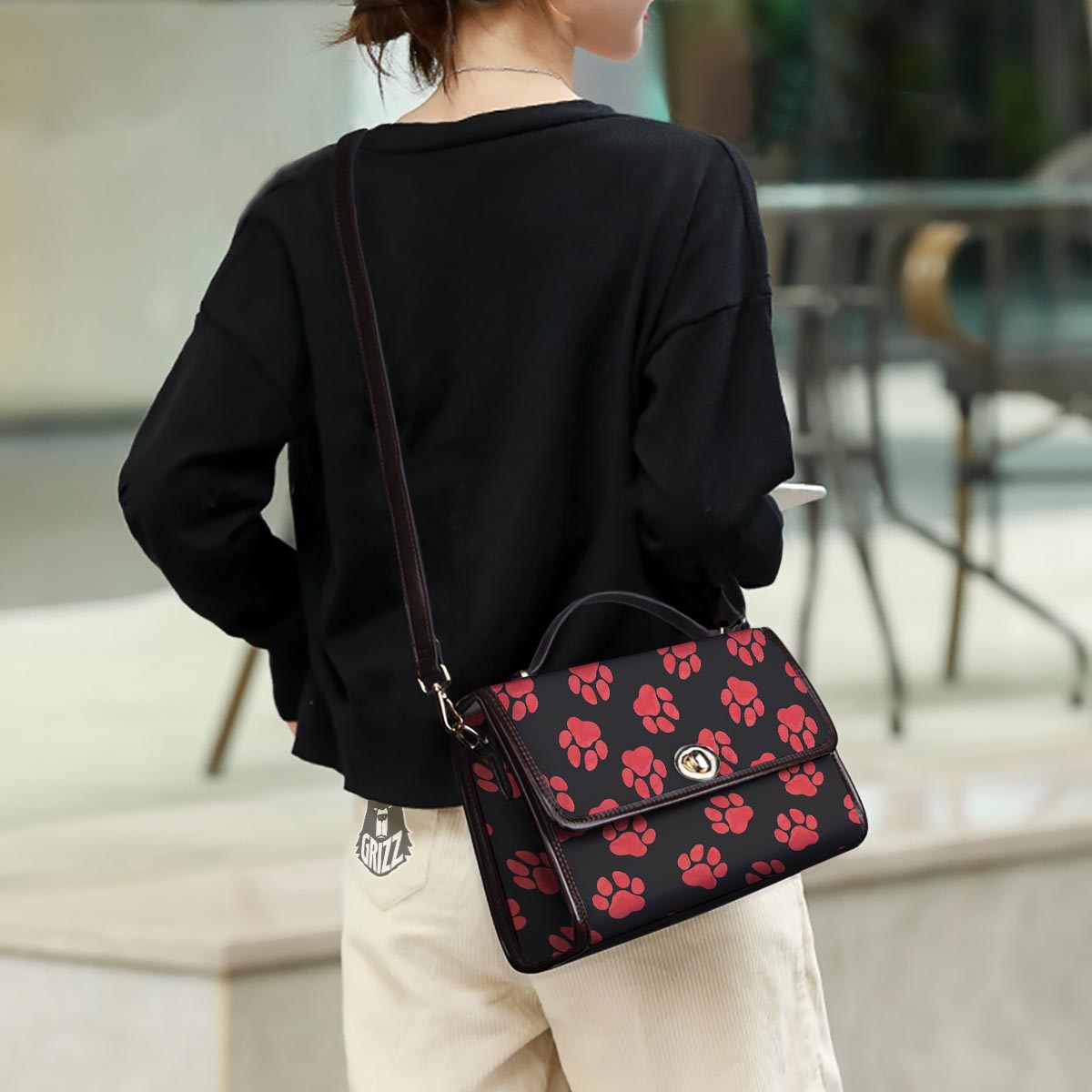 Paw Black And Red Print Pattern Women's Satchel Bag - Image 3