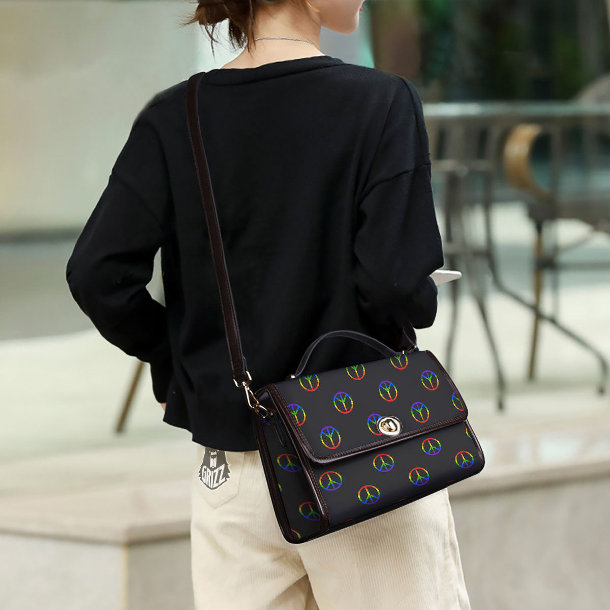 Peace Sign Rainbow LGBT Print Pattern Women's Satchel Bag - Image 3