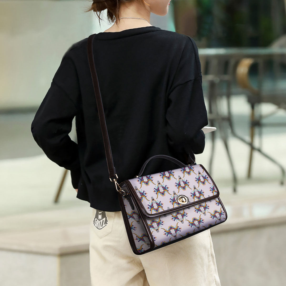 Buffalo Native Print Pattern Women's Satchel Bag - Image 3