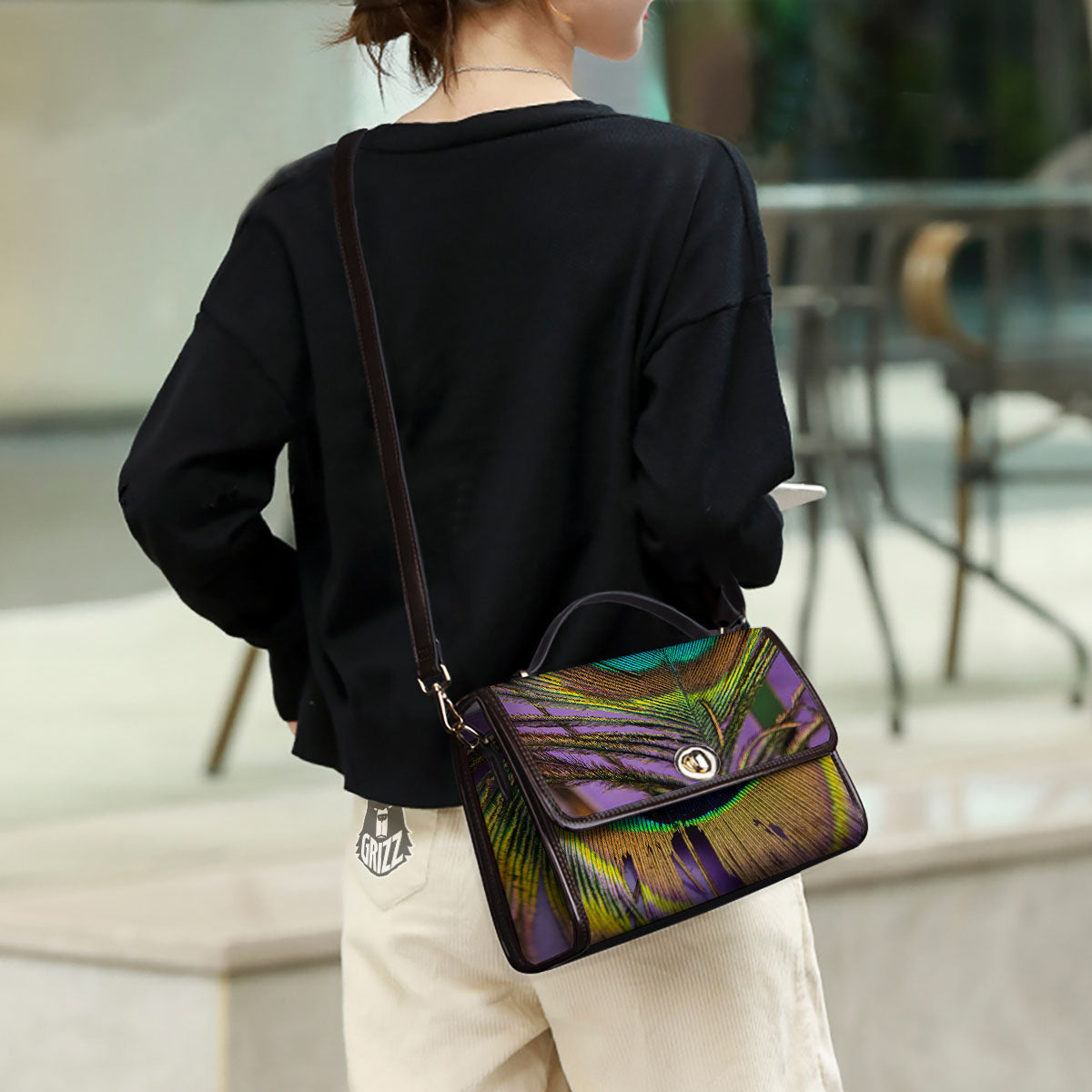 Peacock Feather Purple Bohemian Print Women's Satchel Bag - Image 3
