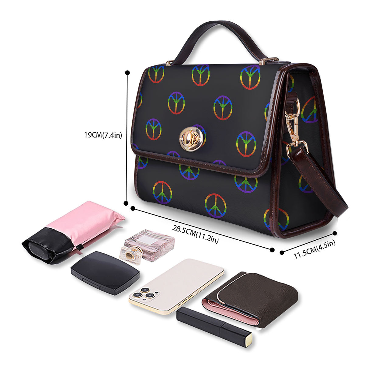 Peace Sign Rainbow LGBT Print Pattern Women's Satchel Bag - Image 4