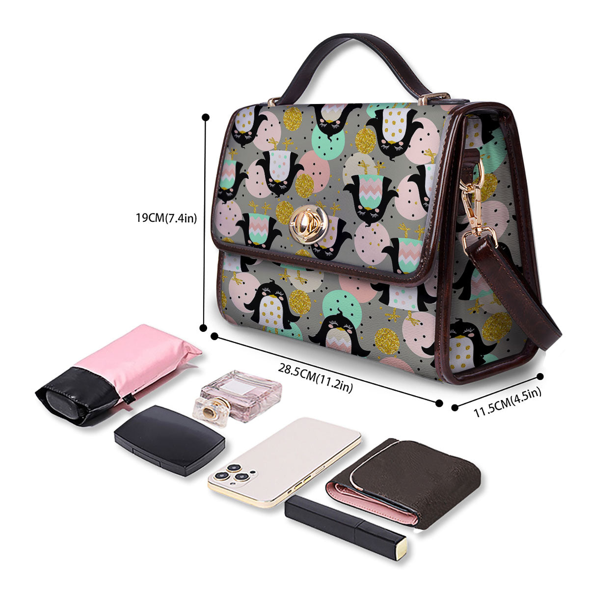 Penguin Pink Polka Print Pattern Women's Satchel Bag - Image 4