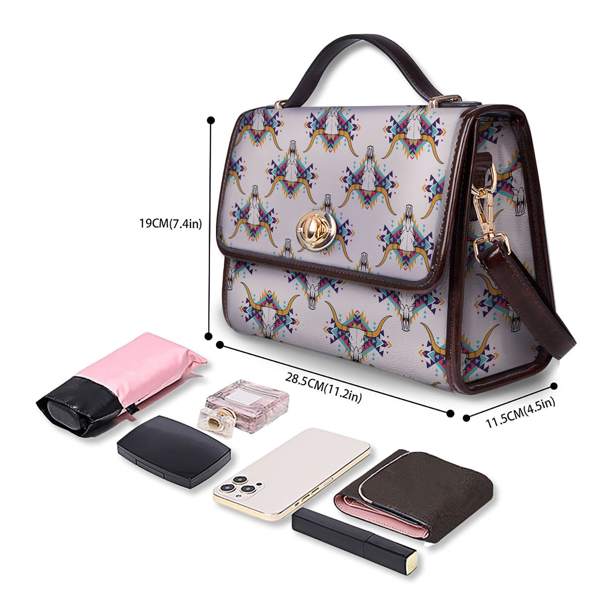 Buffalo Native Print Pattern Women's Satchel Bag - Image 4
