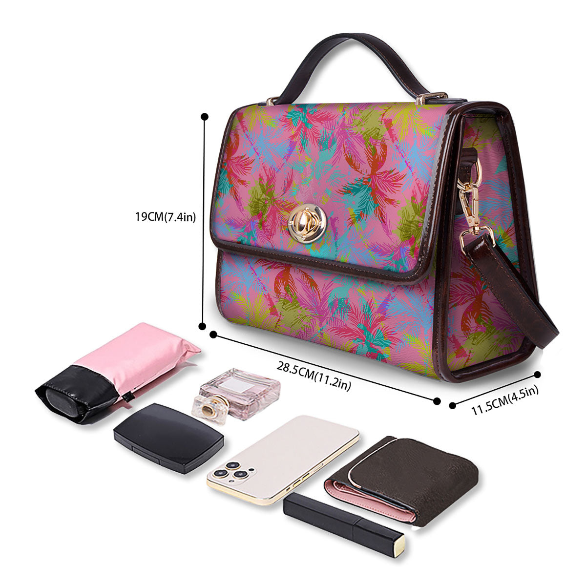 Palm Tree Rainbow Print Pattern Women's Satchel Bag - Image 4