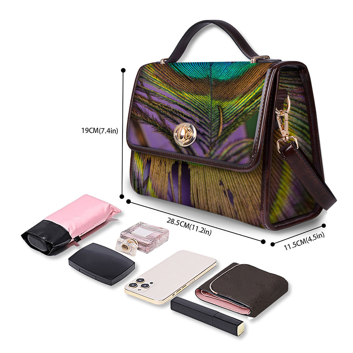 Peacock Feather Purple Bohemian Print Women's Satchel Bag - Image 4