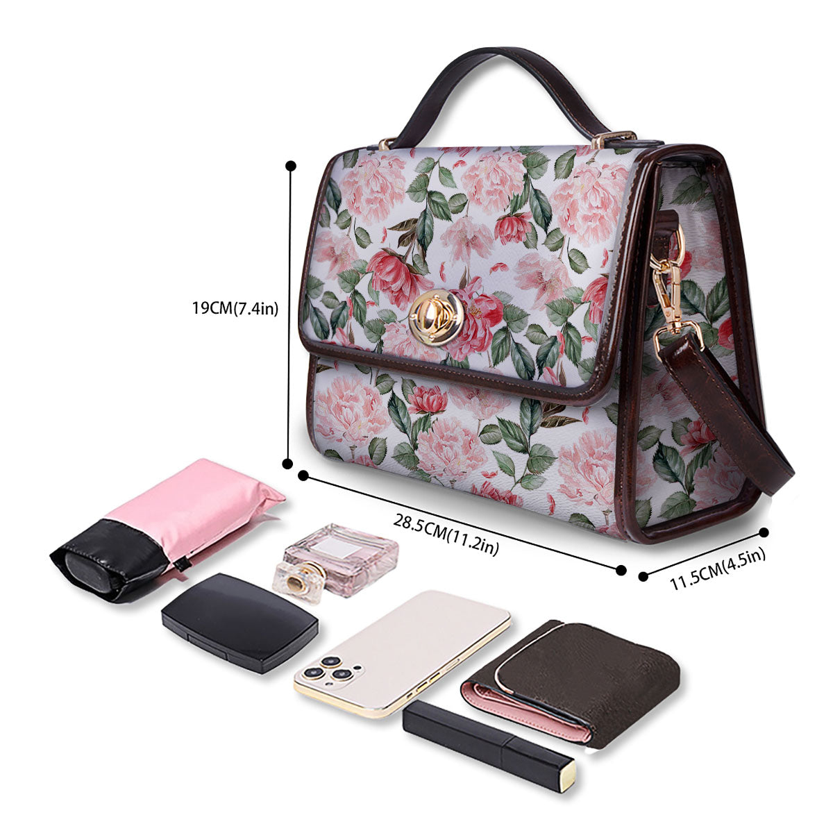 Peony Pink Print Pattern Women's Satchel Bag - Image 4