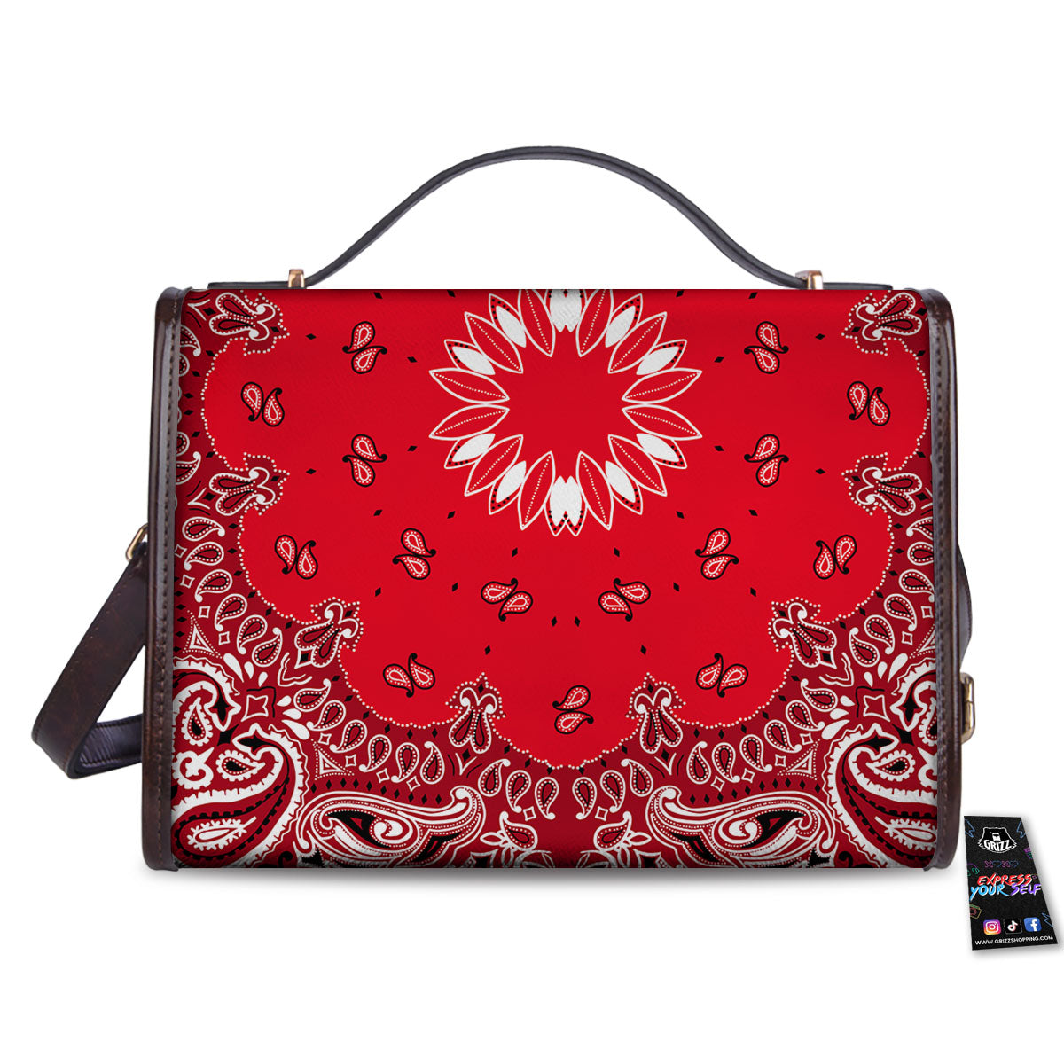 Paisley Bandana White And Red Print Women's Satchel Bag - Image 2