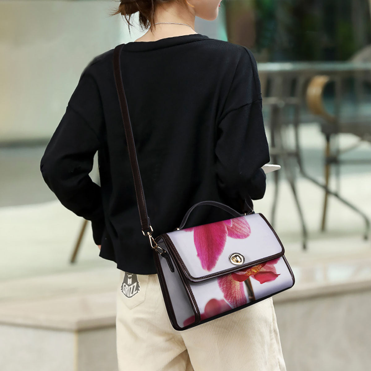 Orchid Flower Pink Print Women's Satchel Bag - Image 3