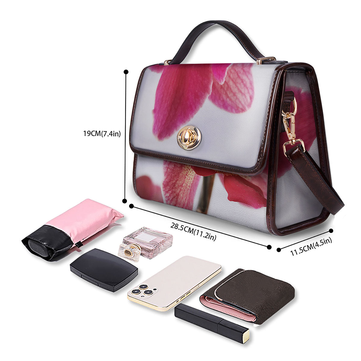 Orchid Flower Pink Print Women's Satchel Bag - Image 4