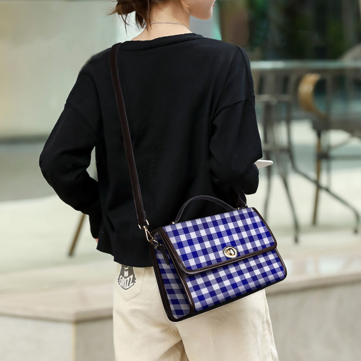 Buffalo Check White And Navy Print Women's Satchel Bag - Image 3