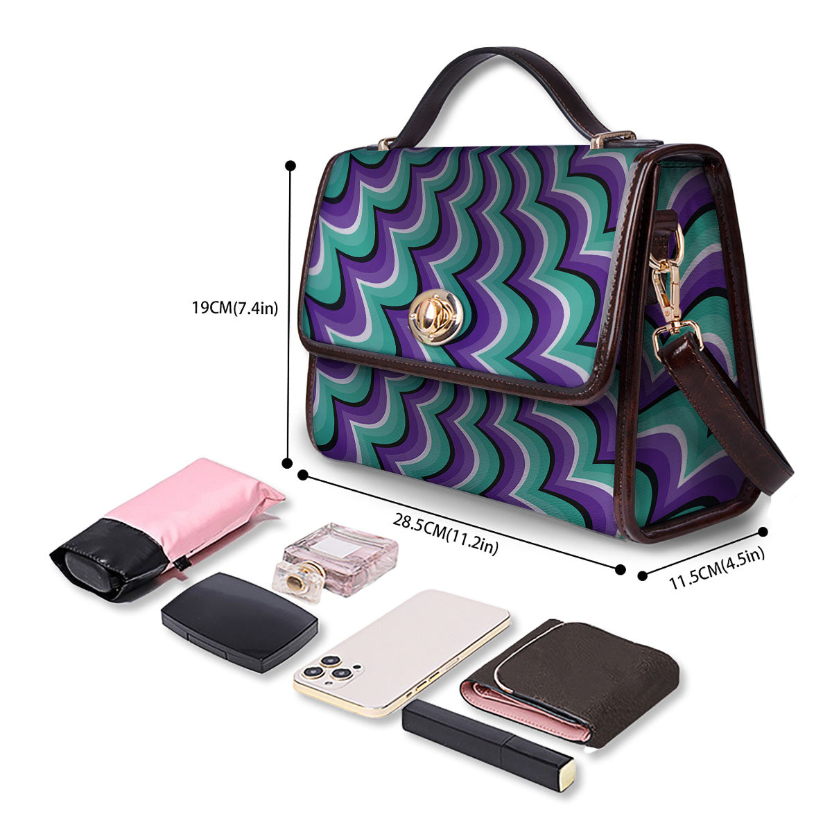 Optical Illusion Splashing Colors Moving Women's Satchel Bag - Image 4
