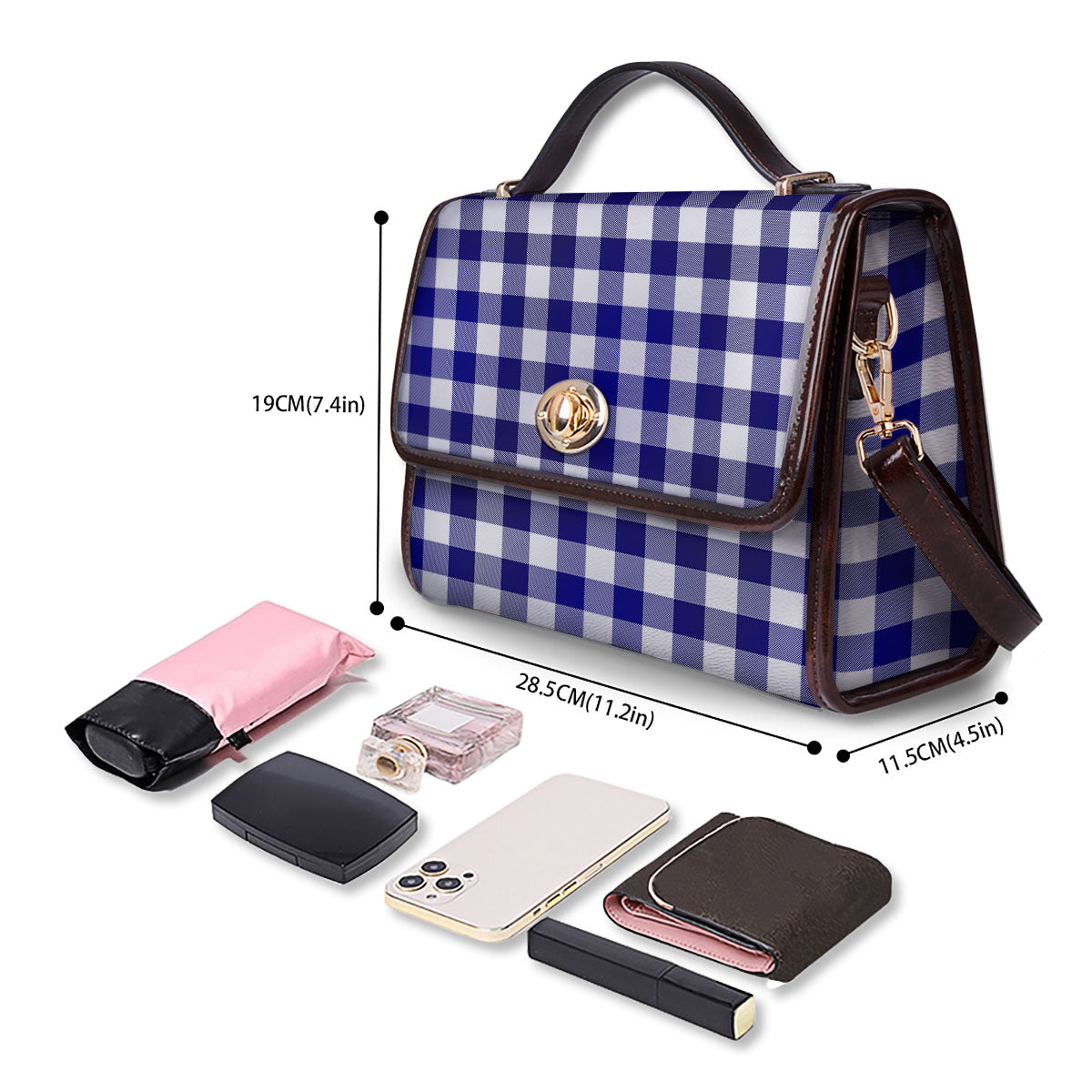 Buffalo Check White And Navy Print Women's Satchel Bag - Image 4