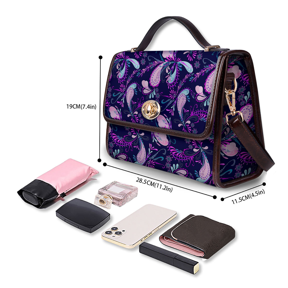 Paisley Pink And Purple Print Pattern Women's Satchel Bag - Image 4