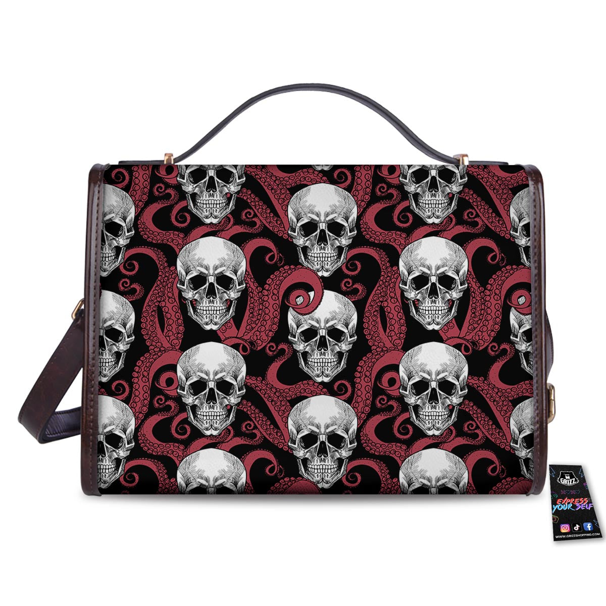 Octopus Skull Red Print Pattern Women's Satchel Bag - Image 2