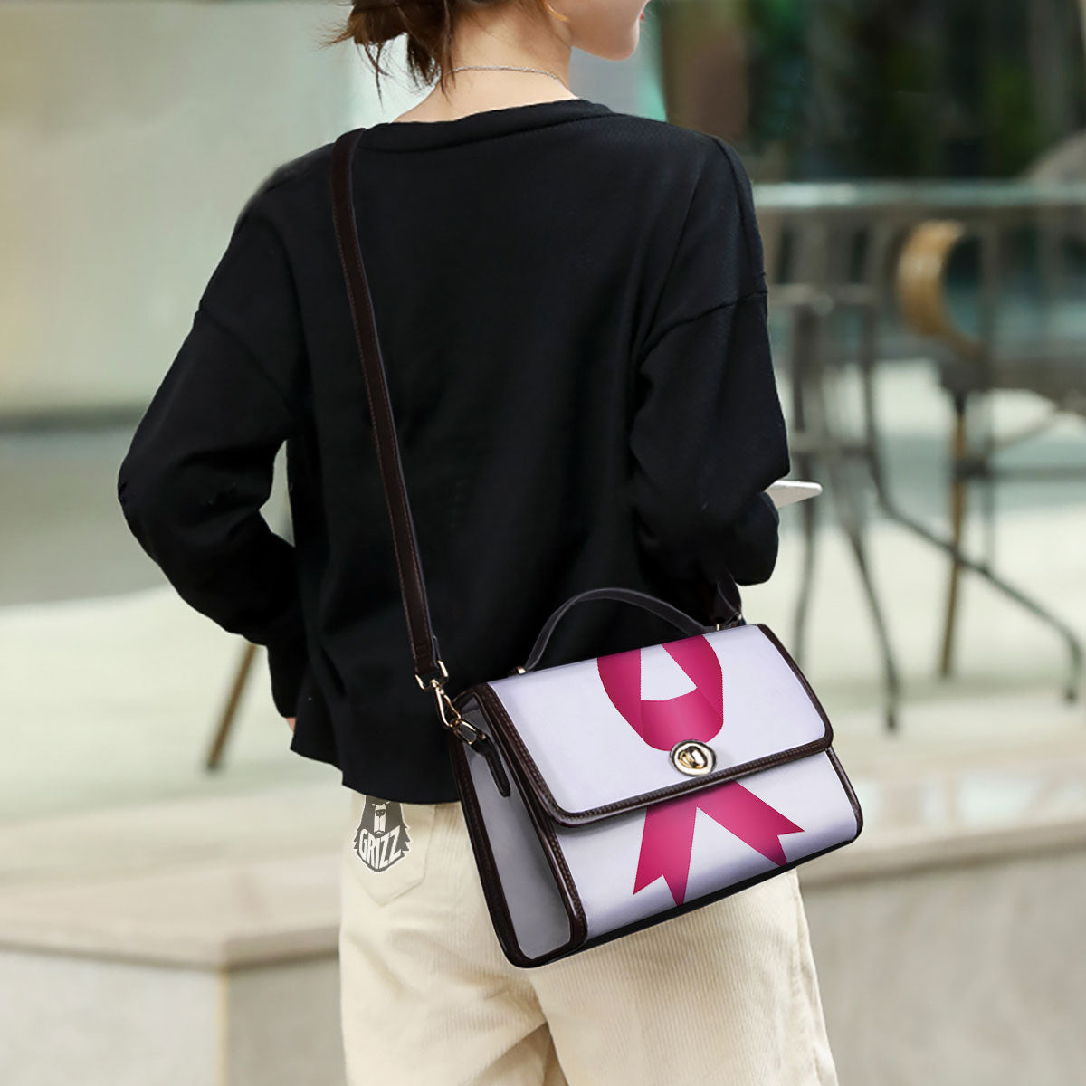 Breast Cancer White And Pink Print Women's Satchel Bag - Image 3