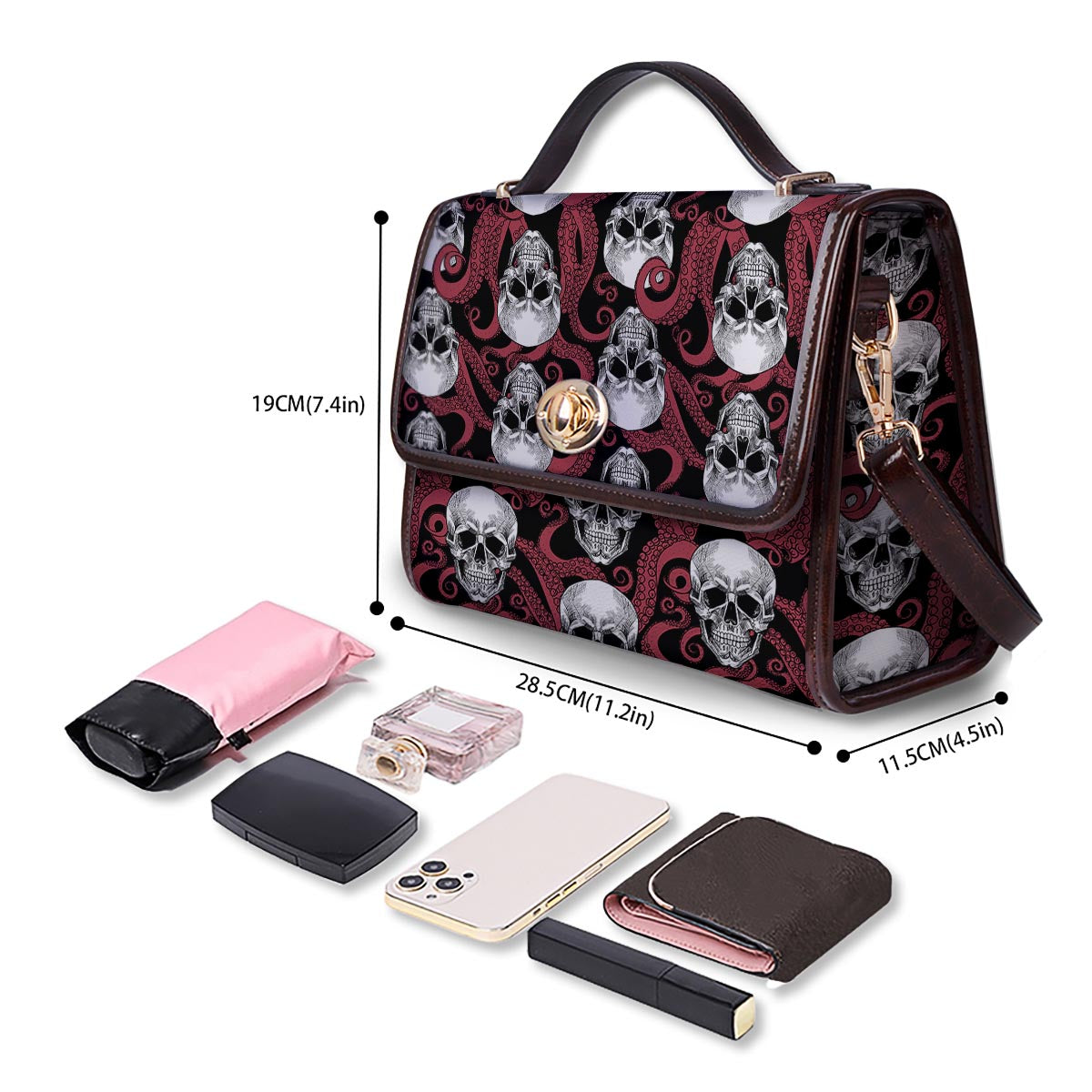 Octopus Skull Red Print Pattern Women's Satchel Bag - Image 4
