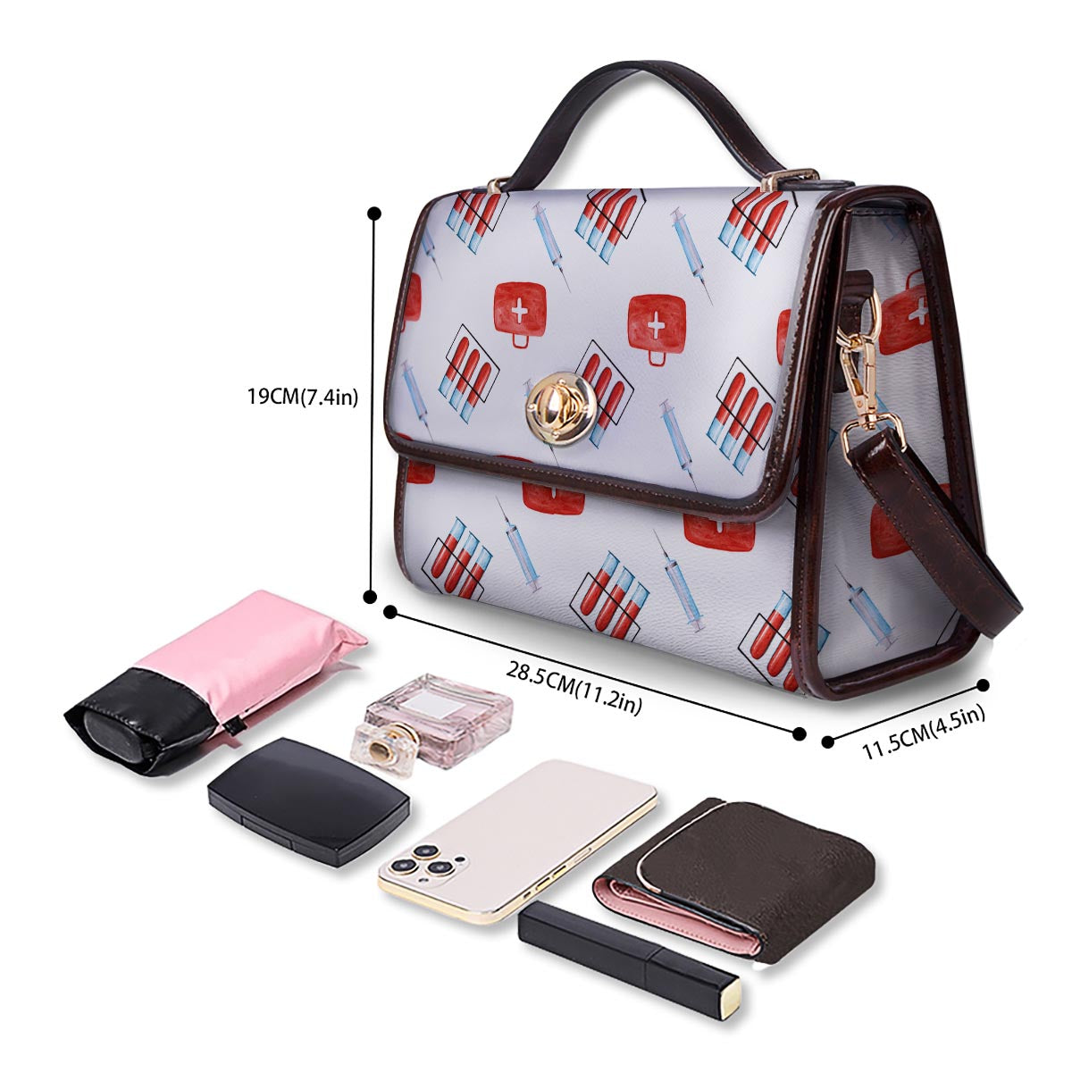 Nurse White And Red Print Pattern Women's Satchel Bag - Image 4