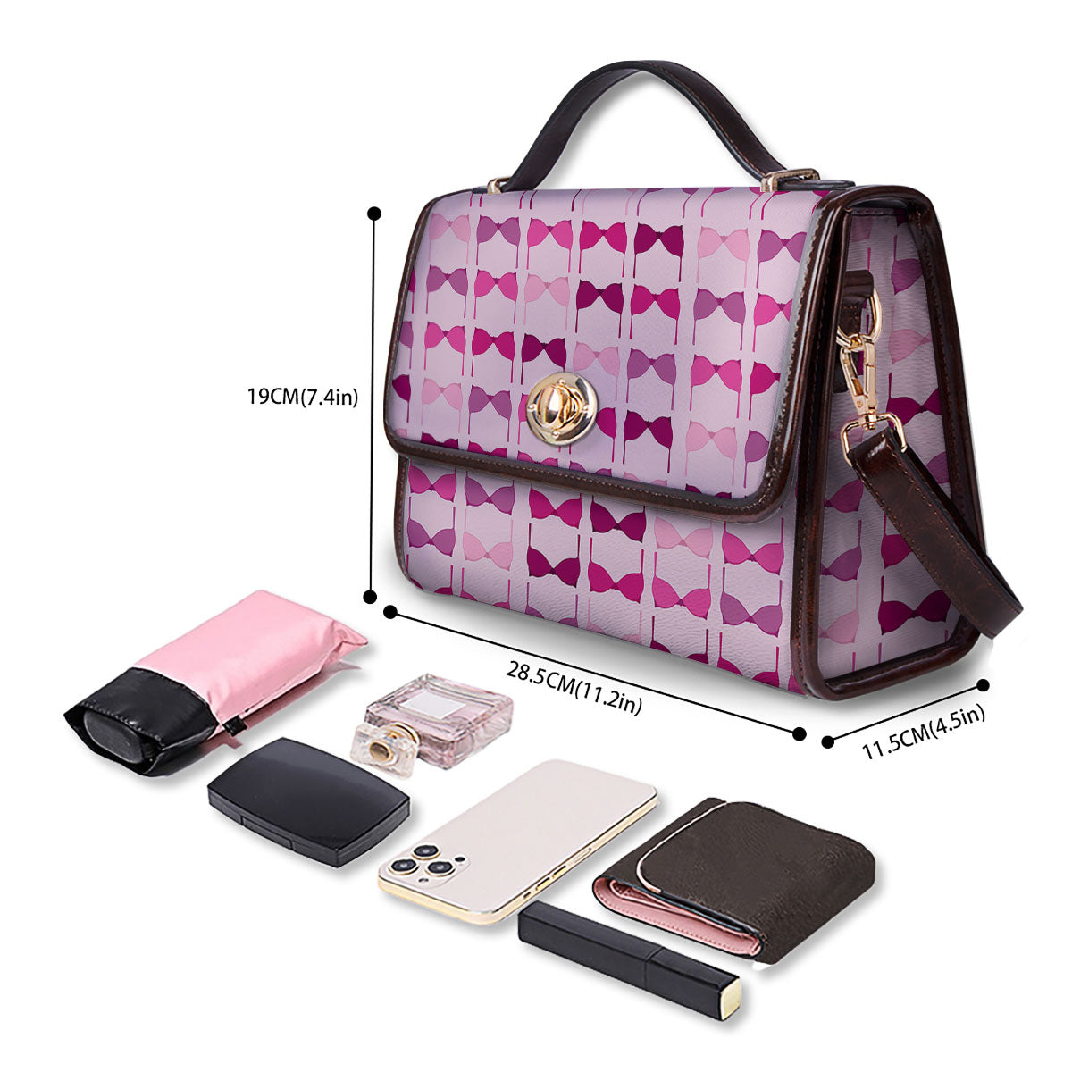 Breast Cancer Pink Bra Print Pattern Women's Satchel Bag - Image 4