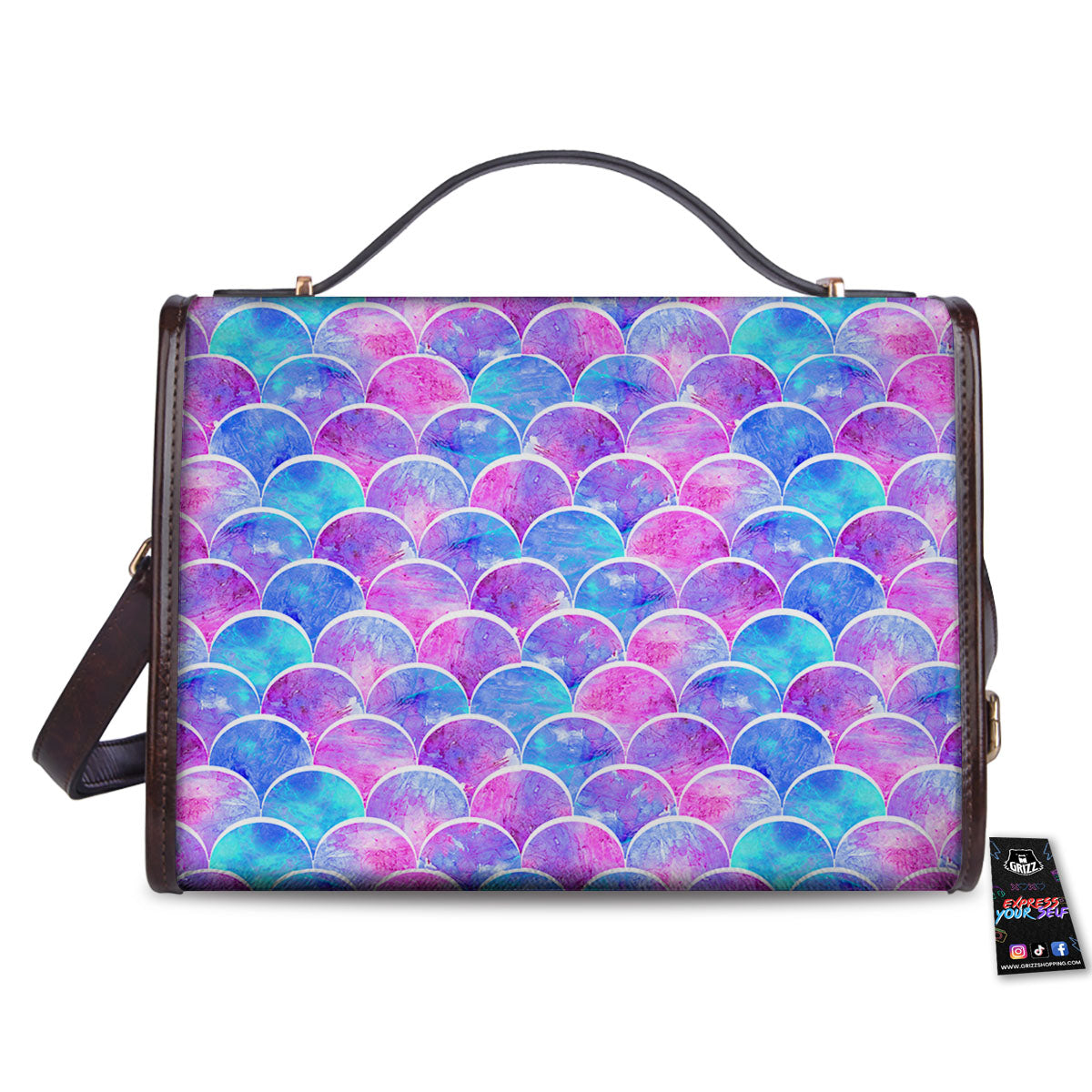 Mermaid Scales Sea Blue Print Pattern Women's Satchel Bag - Image 2