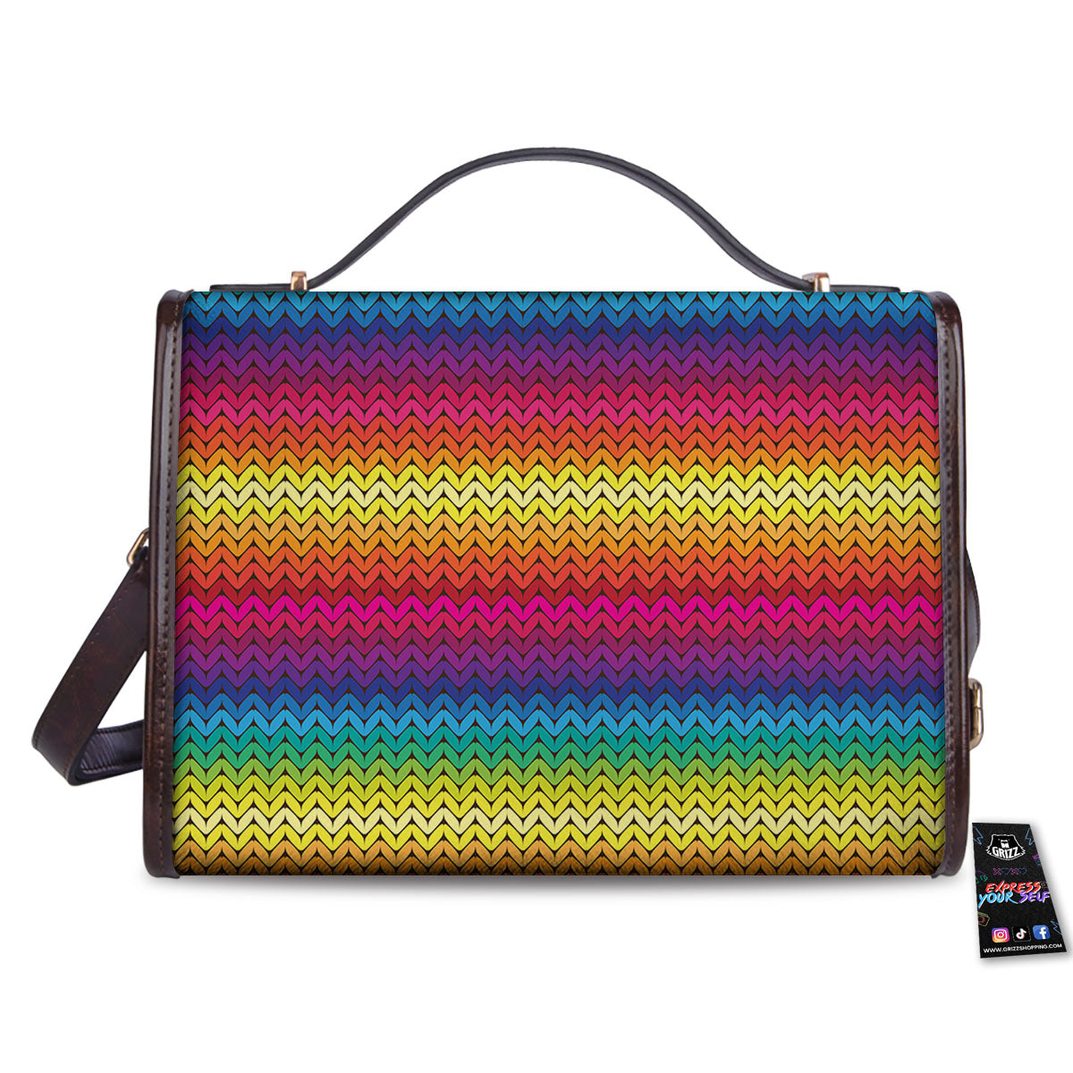 Mexican Rainbow Knitted Print Pattern Women's Satchel Bag - Image 2