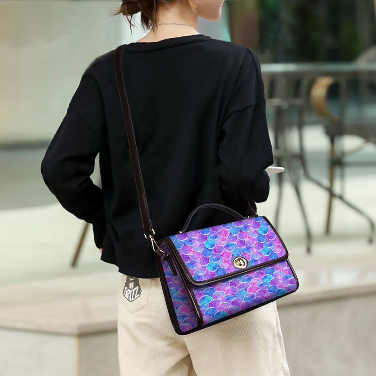 Mermaid Scales Sea Blue Print Pattern Women's Satchel Bag - Image 3