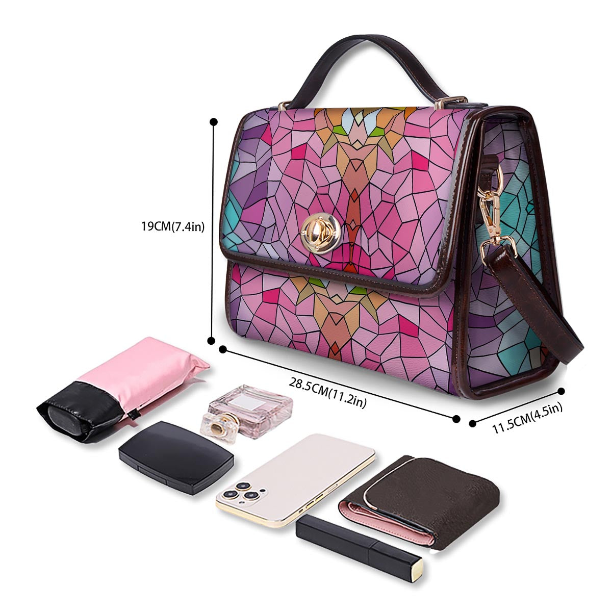 Mosaic Stained Glass Print Pattern Women's Satchel Bag - Image 4