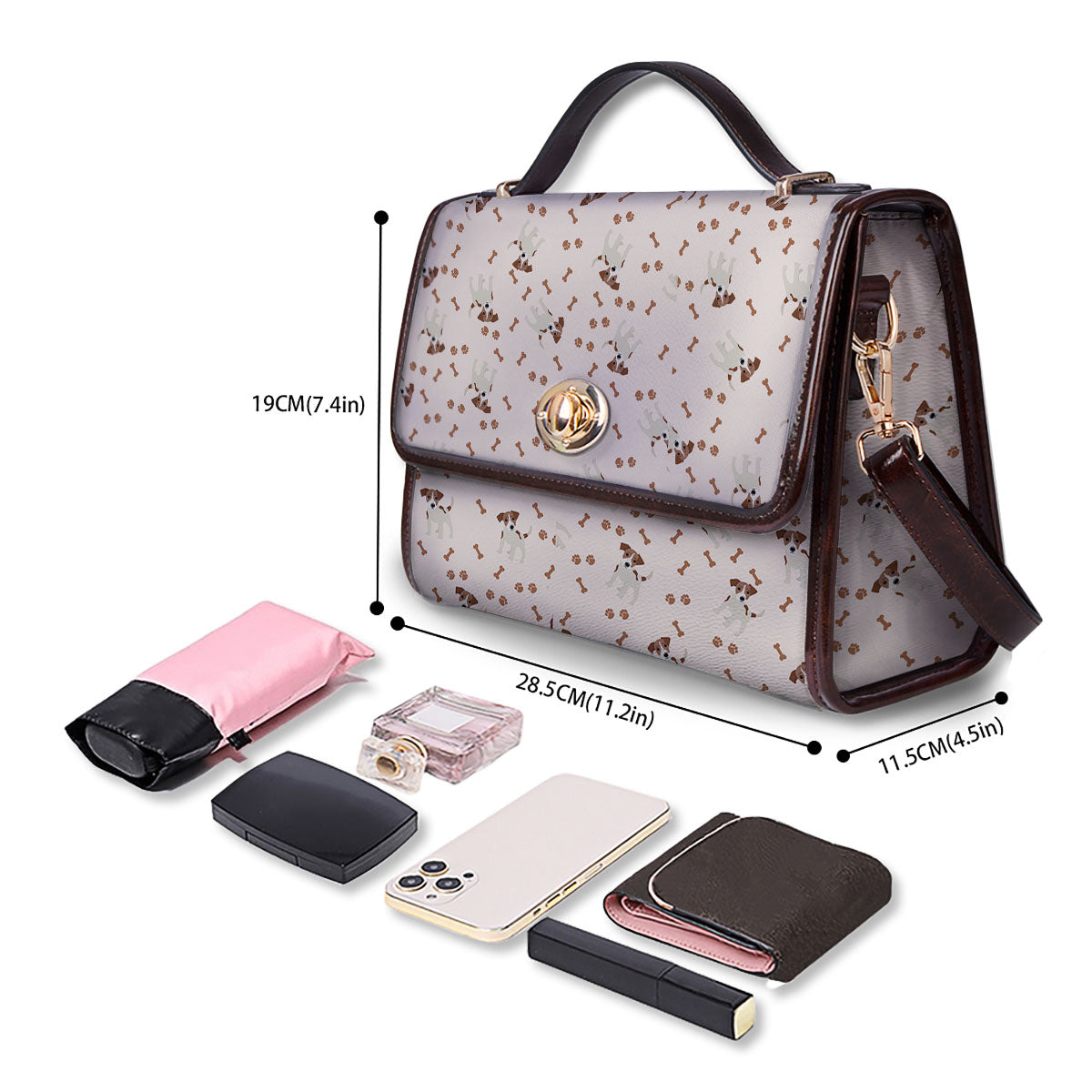 Bone And Jack Russell Terrier Print Pattern Women's Satchel Bag - Image 4