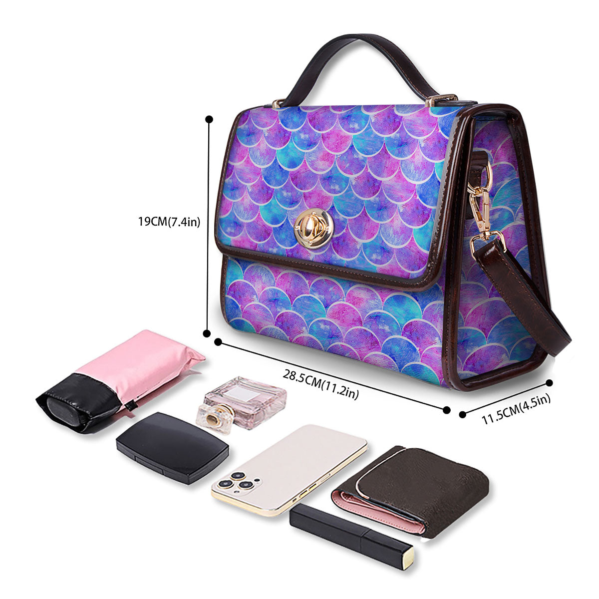 Mermaid Scales Sea Blue Print Pattern Women's Satchel Bag - Image 4