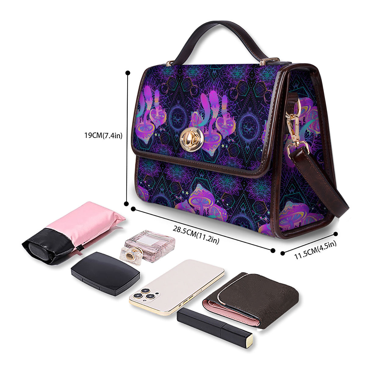 Mushroom Psychedelic Print Pattern Women's Satchel Bag - Image 4
