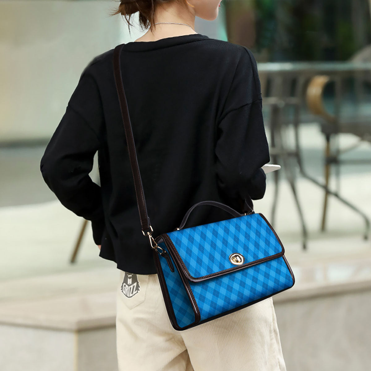 Blue Ocean Argyle Print Pattern Women's Satchel Bag - Image 3