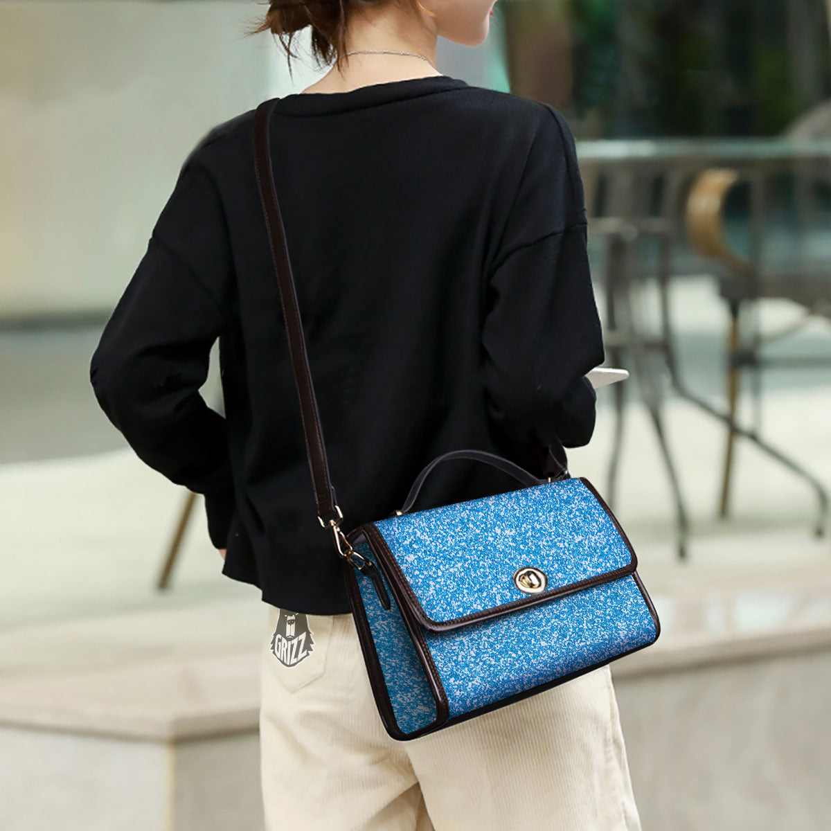 Blue Ocean Glitter Artwork Print Women's Satchel Bag - Image 3