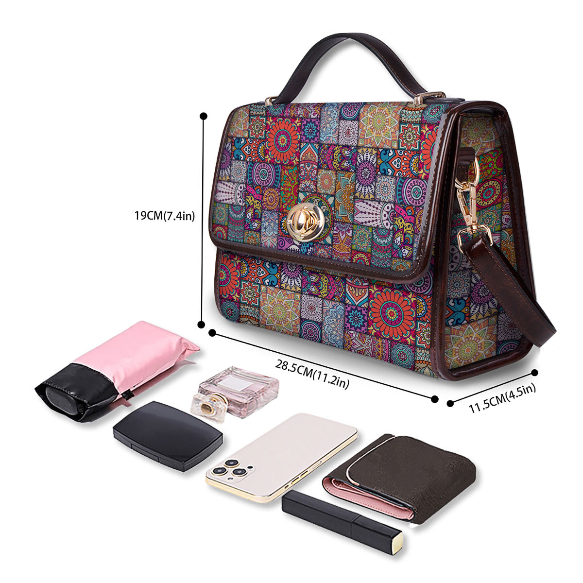 Bohemian Mandala Tile Print Pattern Women's Satchel Bag - Image 4