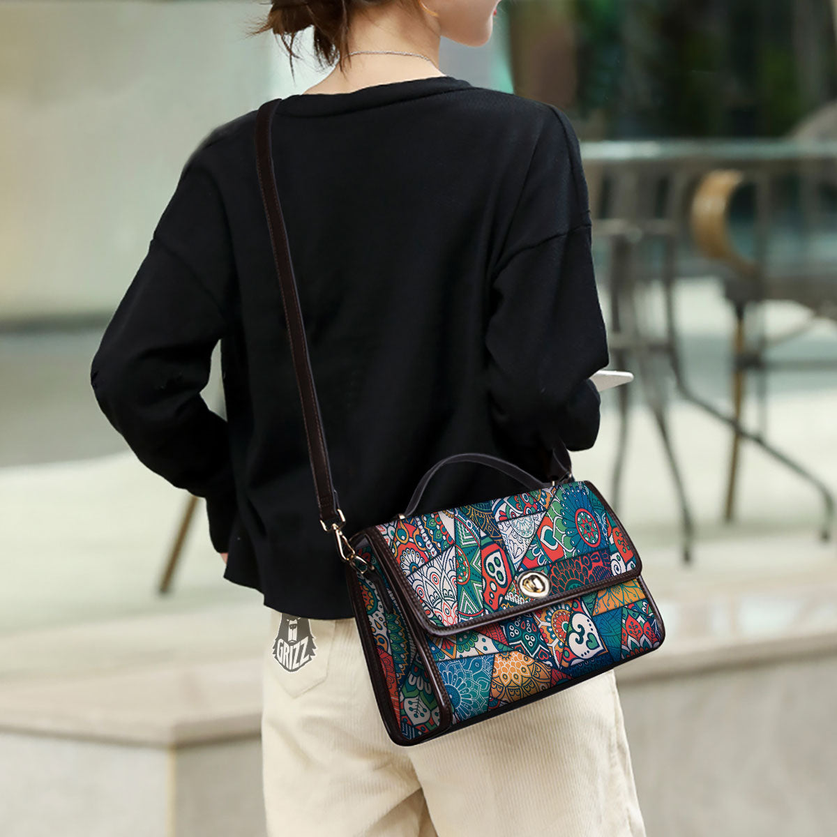 Bohemian Patchwork Mandala Print Pattern Women's Satchel Bag - Image 3