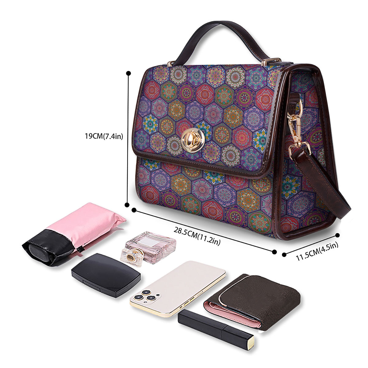 Bohemian Oriental Mandala Print Pattern Women's Satchel Bag - Image 4