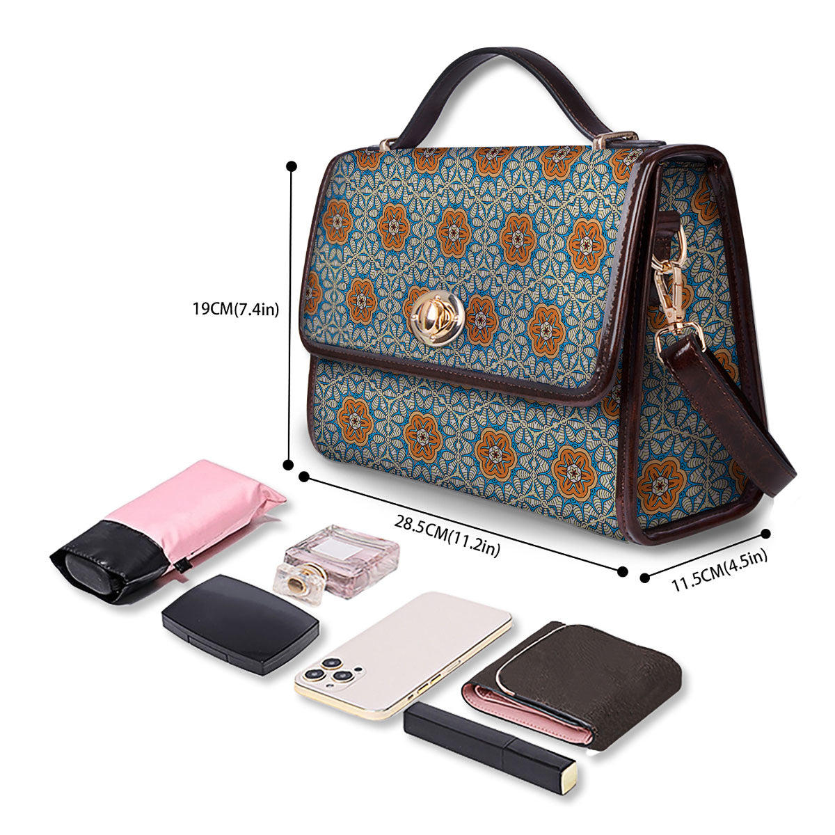 Bohemian Mandala Floral Print Pattern Women's Satchel Bag - Image 4