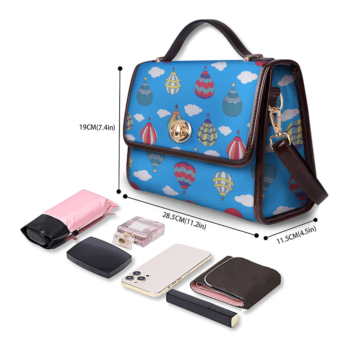 Blue Hot Air Balloon Print Pattern Women's Satchel Bag - Image 4