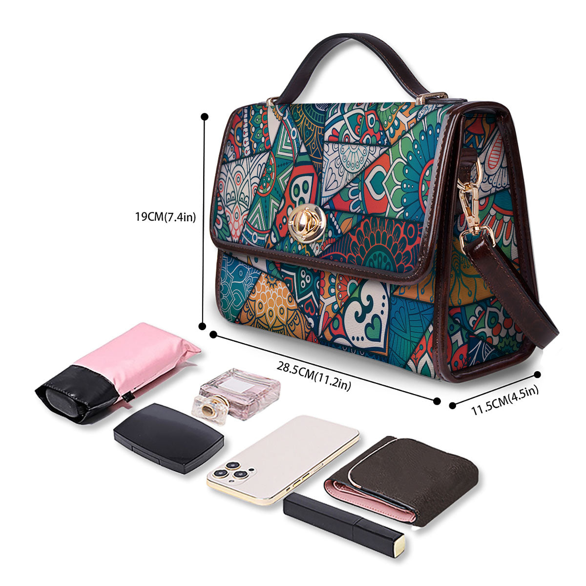 Bohemian Patchwork Mandala Print Pattern Women's Satchel Bag - Image 4