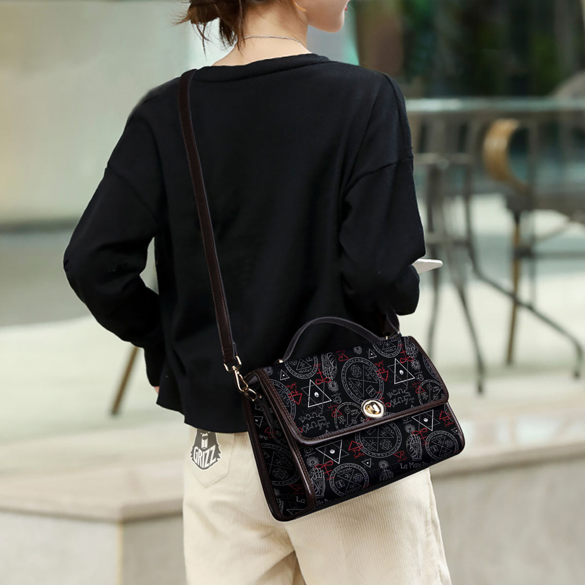 Black Magic Witch Hand Of Glory Print Women's Satchel Bag - Image 3